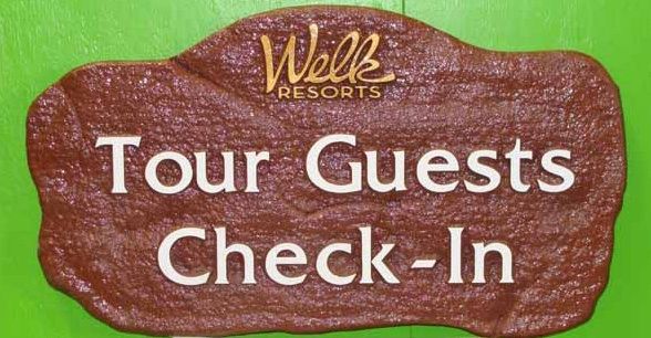 KA20703 - Sandblasted, Faux Stone Sign for "Tour Guest Check-In" for the Lawrence Welk Resort 
