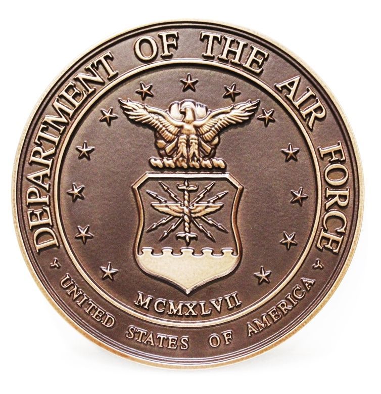 LP-1062 - Carved 3-D Bas-Relief Bronze-Plated HDU Plaque of the Seal of the United States Air Force