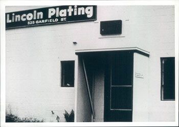 Black & white photo of the outside of Lincoln Plating building.