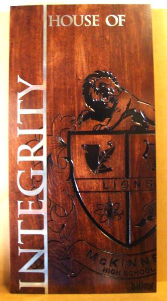 Y34800 - Carved Engraved Cedar Wall Plaque for McKinney High School, with Aluminum Overlay 