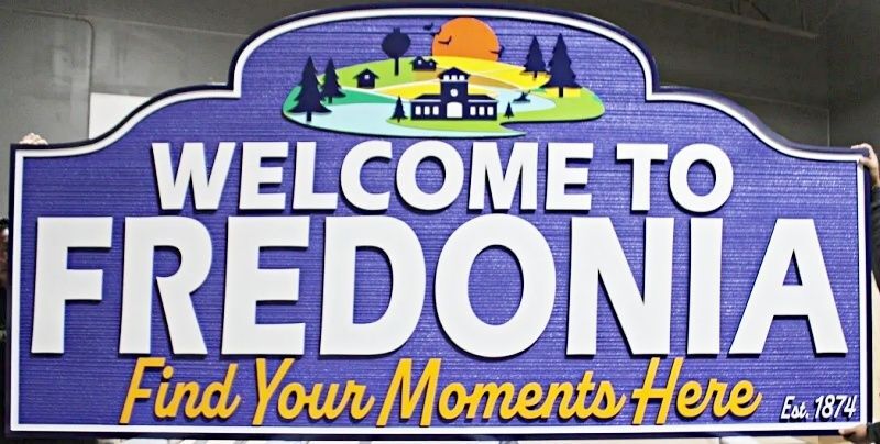F15041 - Carved and Sandblasted HDU "Welcome to Fredonia" Sign