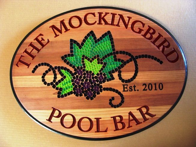 R27325 - Engraved Redwood Natural Color Plaque with Engraved Stylized Grapes