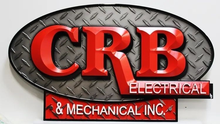 MA3016 - "CRB" Sign with Prismatic   Letters Carved in 3-D Bas-relief  from HDU and Mounted on a Textured Signboard