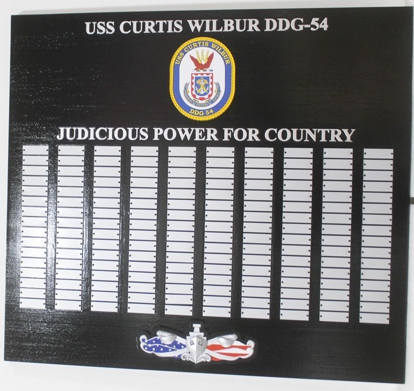 JP-1339A - Carved and Sandblasted Mahogany Wood  Board for List of Crew, USS Curtis Wilbur, Destroyer DDG -64