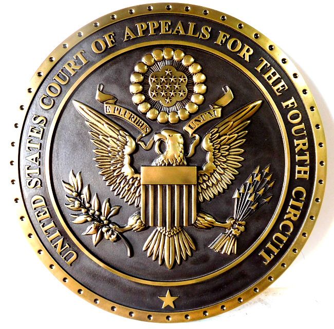A10818 - 3-D Brass Wall Plaque of the Seal of the US Court of Appeals, Fourth Circuit
