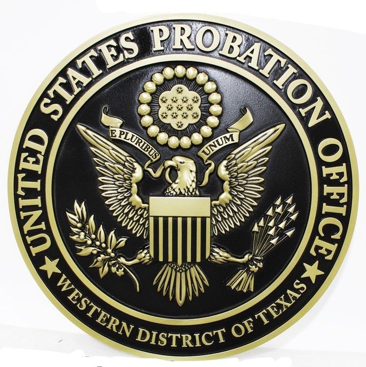 FP-1501 - Carved Plaque of the Seal of the US Probation Office, Northern   Western District of Texas, Brass -Plated  