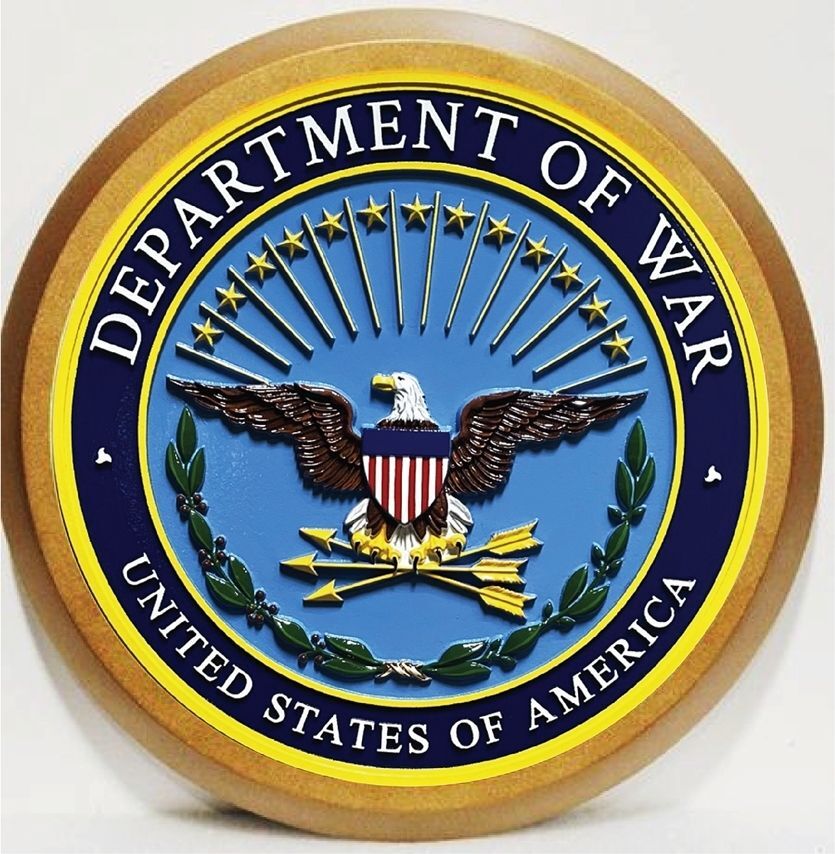 IP-1021 - Carved 3-D Mahogany Plaque of the Seal of the US Department of War