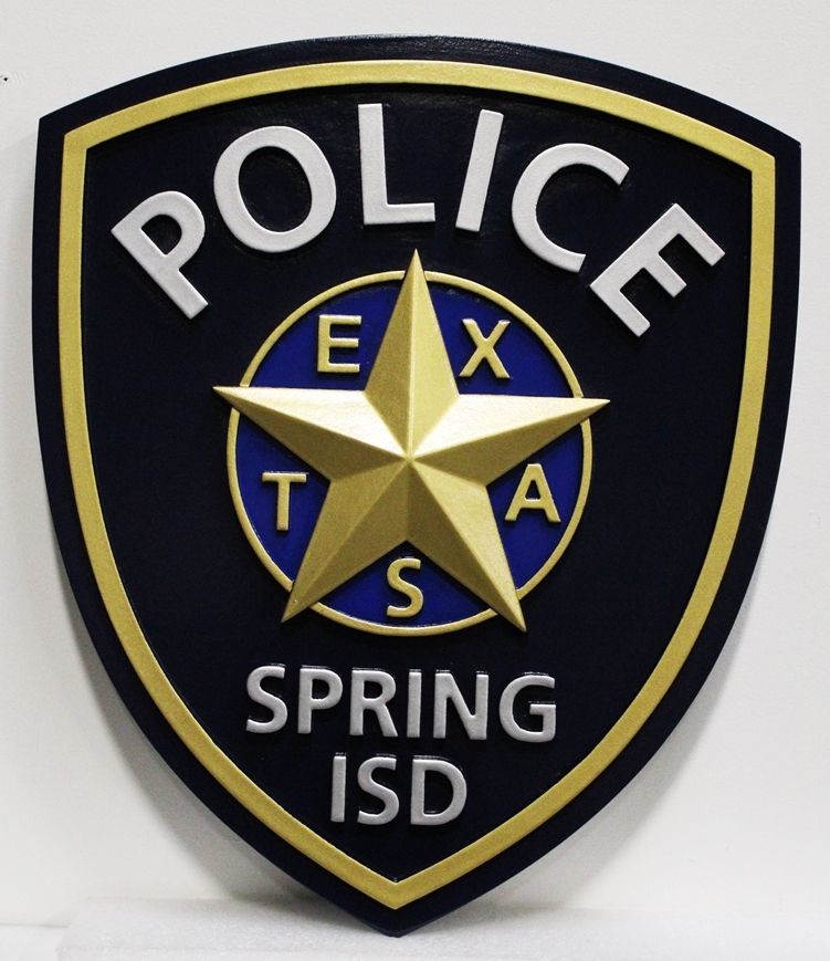 PP-2023 -  Carved 3-D HDU Plaque of the Shoulder Patch of the Police of the Spring Integrated School District (ISD), in Texas