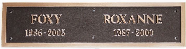 ZP-2093 - Carved Memorial Wall Plaque for  "Foxy" and "Roxanne",  2.5-D Bronze-Plated