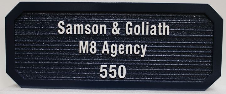 C12518 - Carved and Sandblasted Wood Grain HDU Sign  for the Samson & Goliath M8 Agency, 2.5-D 