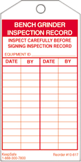 Bench Grinder Inspection Record Tag