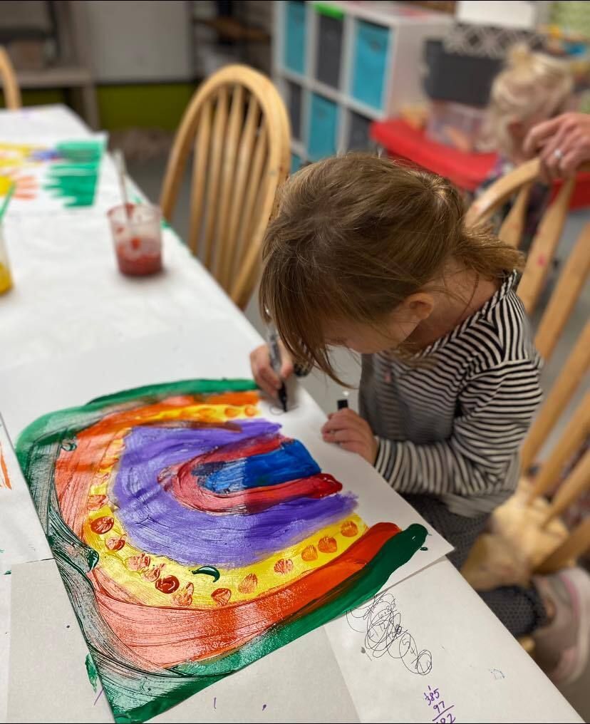 Rainbow colored paint strokes.