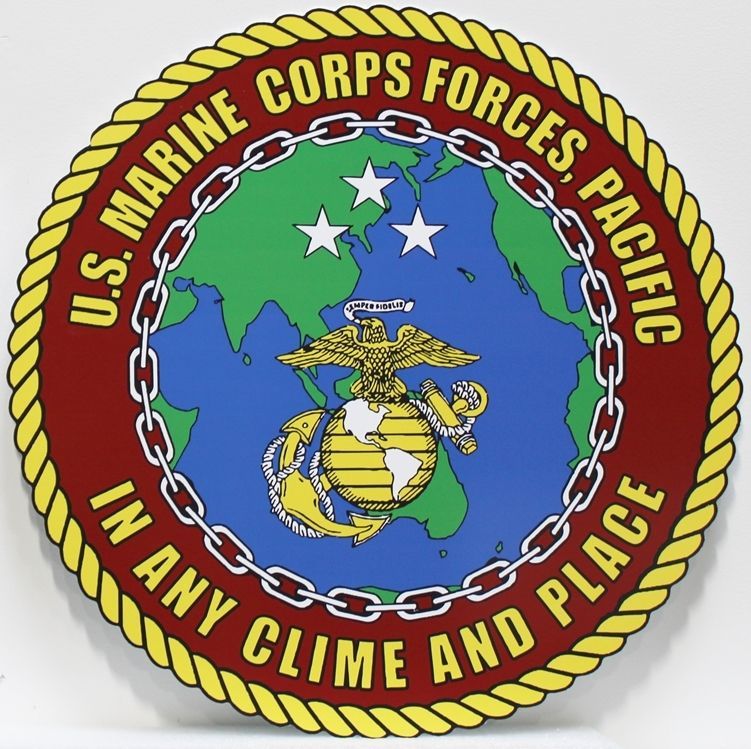 KP-2005 - Printred 2-D Giclee Sintra Plaque of the Crest of US Marine Corps Forces Pacific