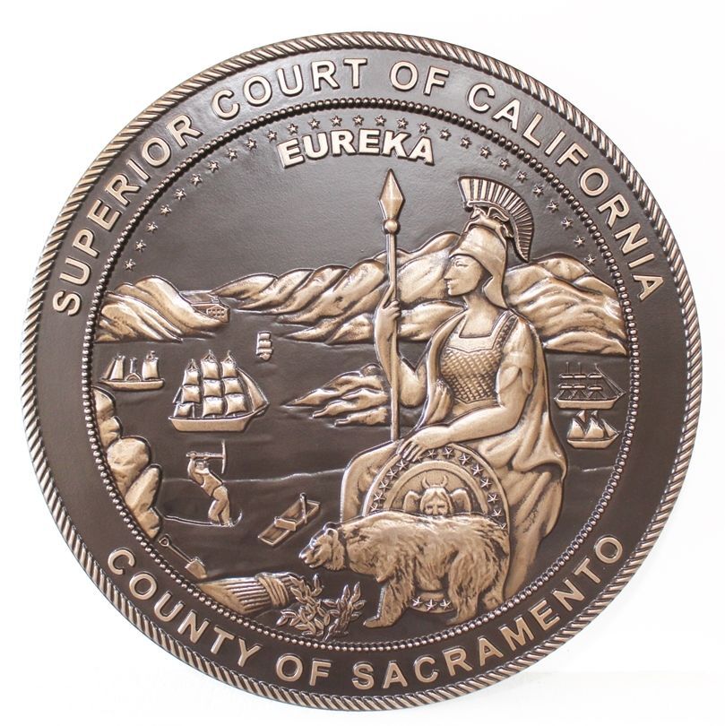 GP-1054- Carved Plaque of the Seal  of a State Superior Court, County of Sacramento, California Artist Painted