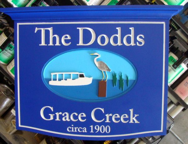 M22512 - Name Sign for Waterfront "Grace Creek" Home with Boat and Crane 