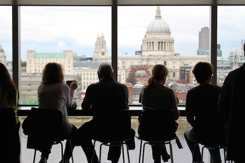 Group sitting at window