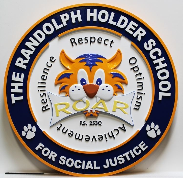 TP-1161 - Carved 3-D Bas-Relief HDU Plaque of the  Seal of The Randolph Holder School for Social Justice