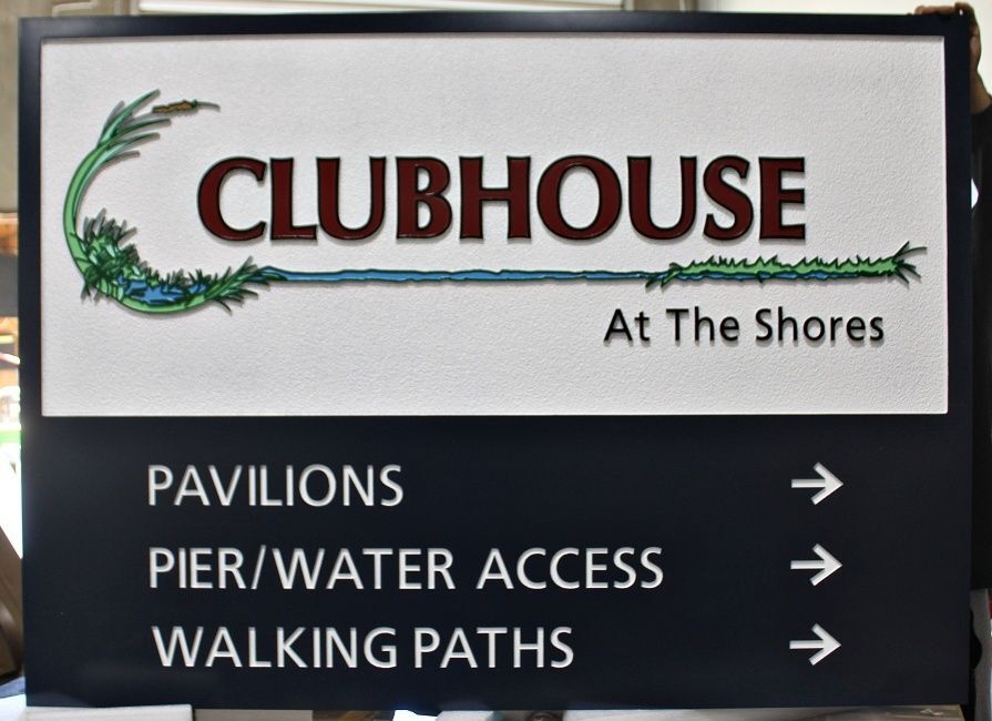 KA20539 - Carved and Sandblasted HDU Sign for "Clubhouse at the Shores"