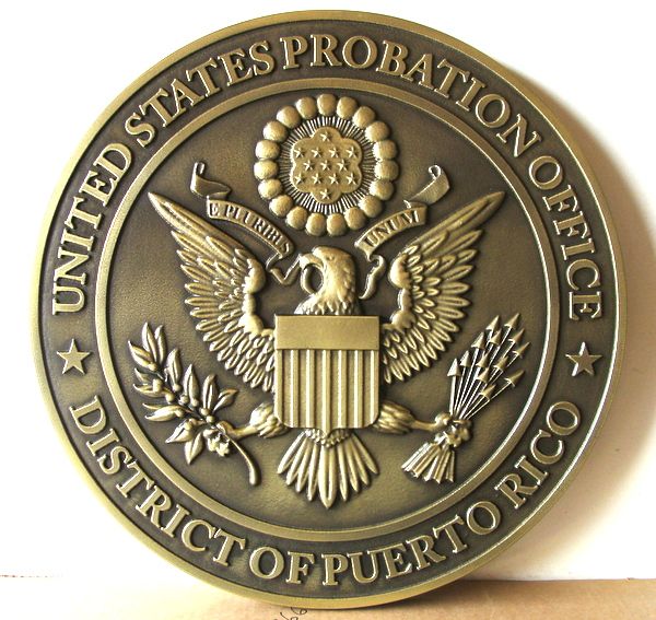 FP-1520 - Carved Plaque of the Seal of the US Probation Office, Northern  District of Puerto Rico, Brass -Plated  