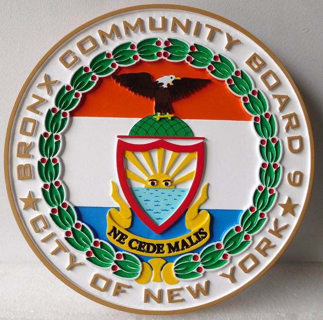 CB5215 - Seal of Bronx Community Board, New York City, Multi-level and Engraved Relief