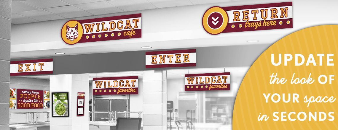 Cafeteria signs with a wood and metal look, custom signs, menu boards
