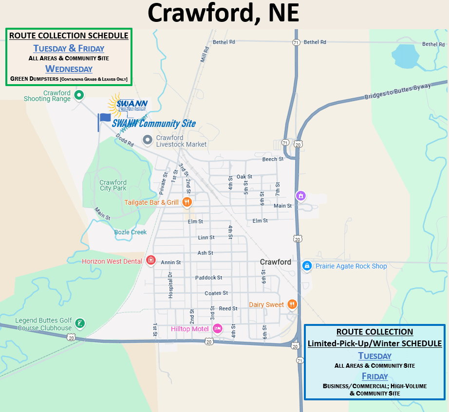 Crawford NE Route Collection Schedule Map
