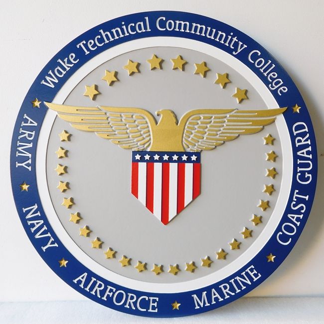 Y34360 -  Carved 2.5-D and Engraved HDU Wall Plaque of the Seal of Wake Technical Community College. 