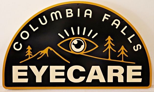 B11018A- Carved and Sandblasted HDU Sign for "Columbia Falls Eyecare" with Artwork