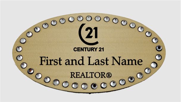 TAN OVAL BLING NAME BADGE