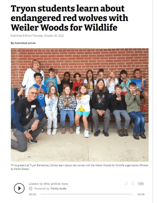 Tryon Students Learn About Endangered Red Wolves