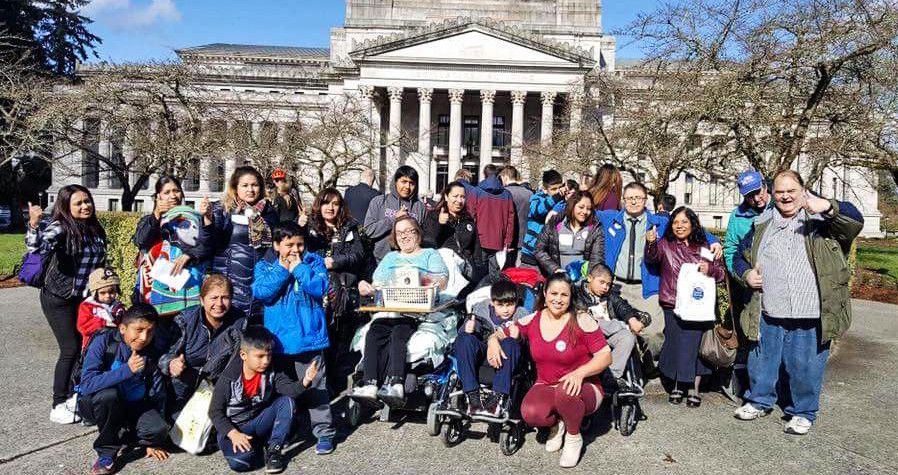 Advoactes gather for a group shot during th 2017 state legislative session