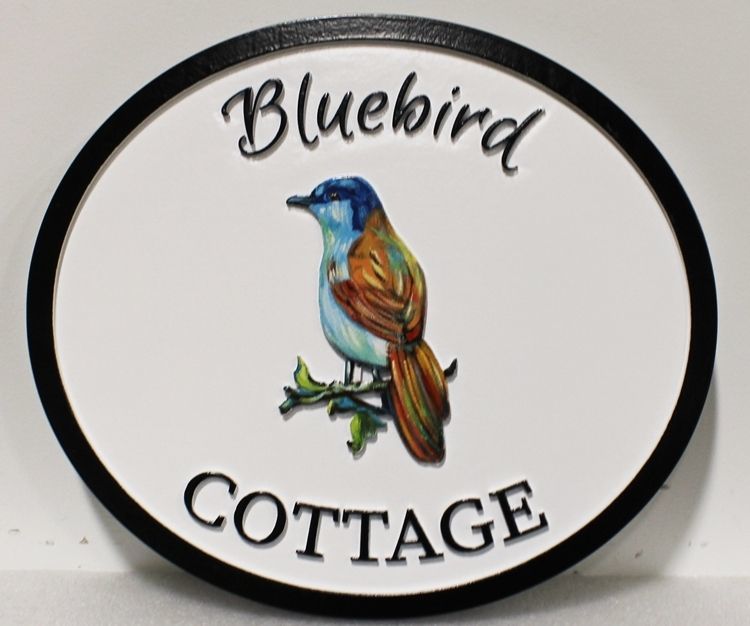 I18501 -  Cheerful Carved High-Density-Urethane (HDU)  property Name  Sign "Bluebird Cottage"