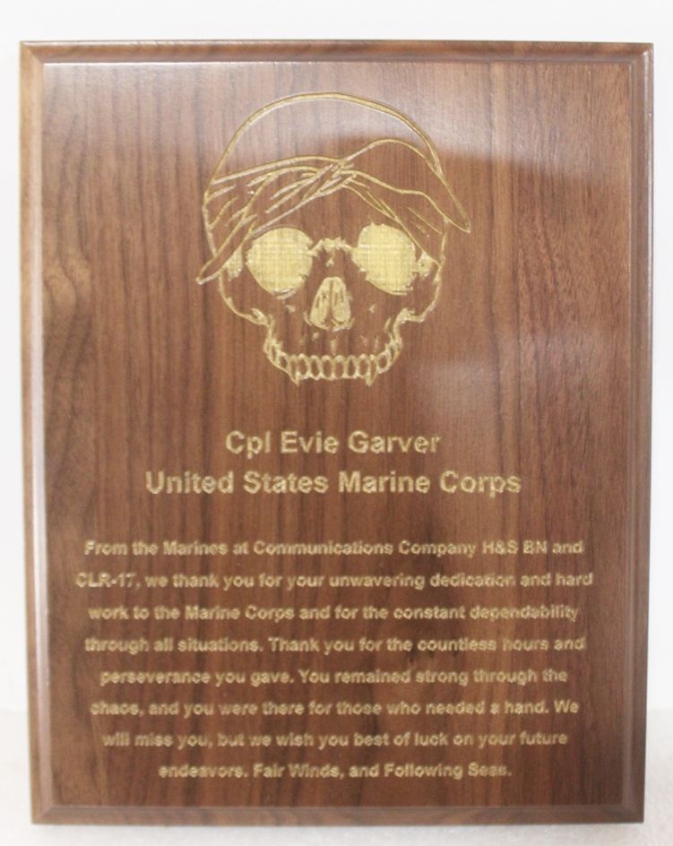 SB1323 - Engraved Oak Wood Plaque for Commendation of a US Marine