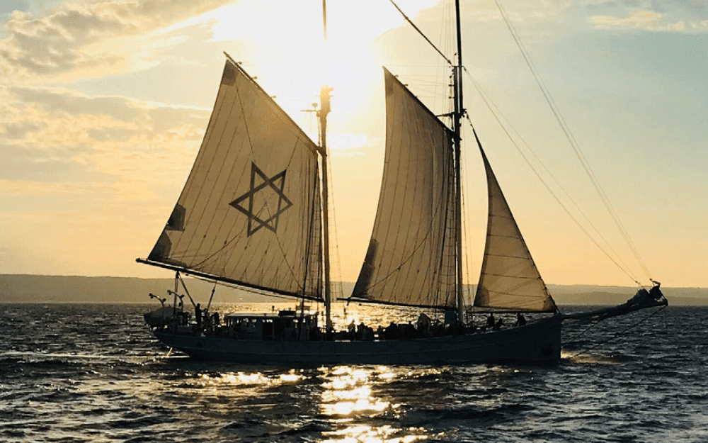 Sailboat moving forward into the wind