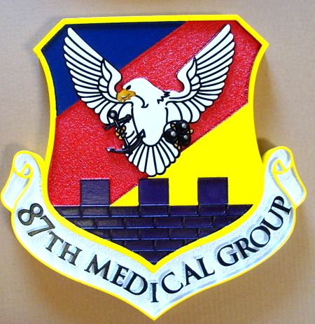 LP-8020 - Carved Shield Plaque of the Crest of the Air Force 87th Medical Group, Artist Painted