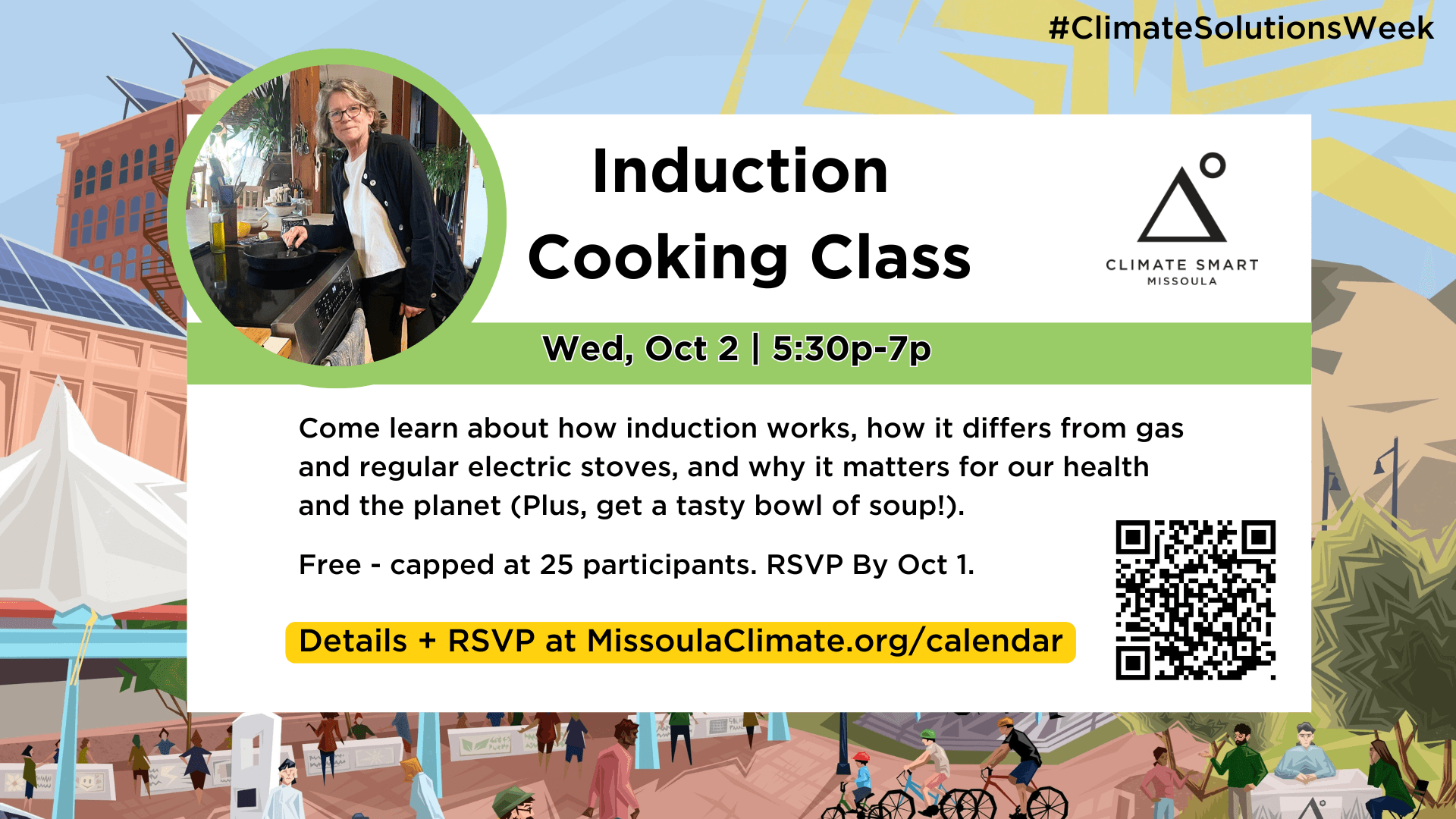 Flyer for Induction Cooking Class with female pictured