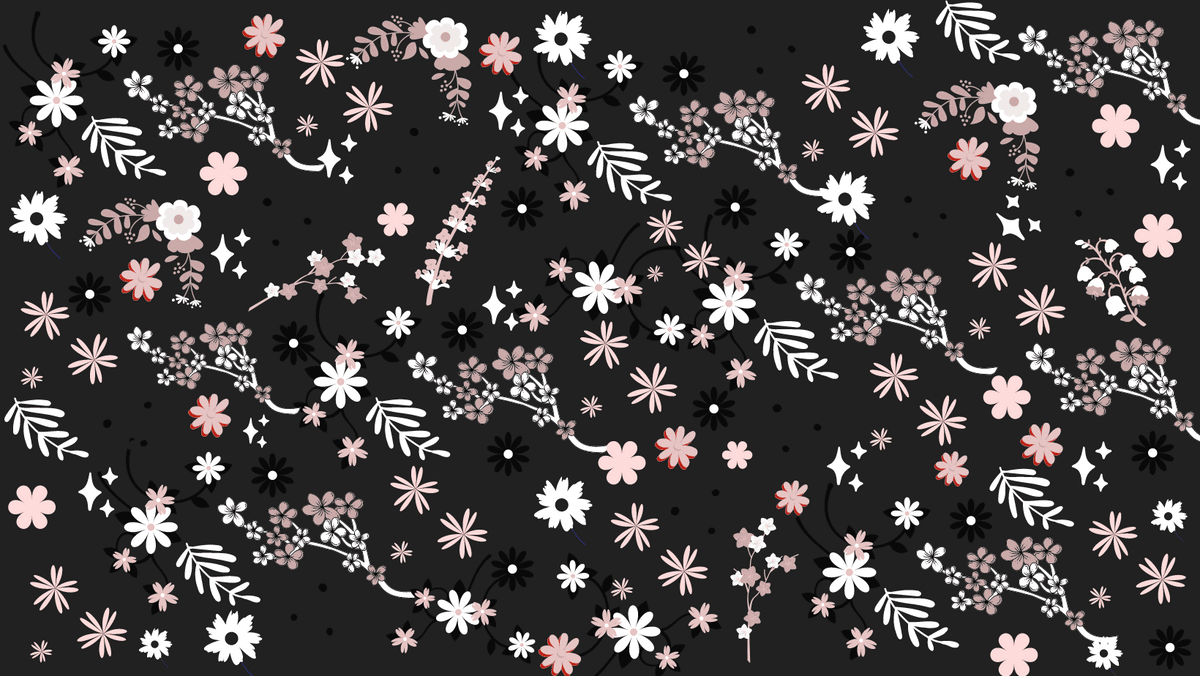 black background with white and red floral images