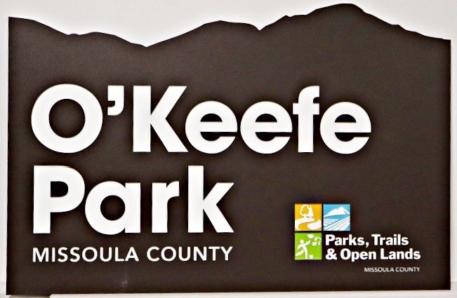 GA16500 - Carved HDU Entrance Sign for "O'Keefe Park Missoula County"