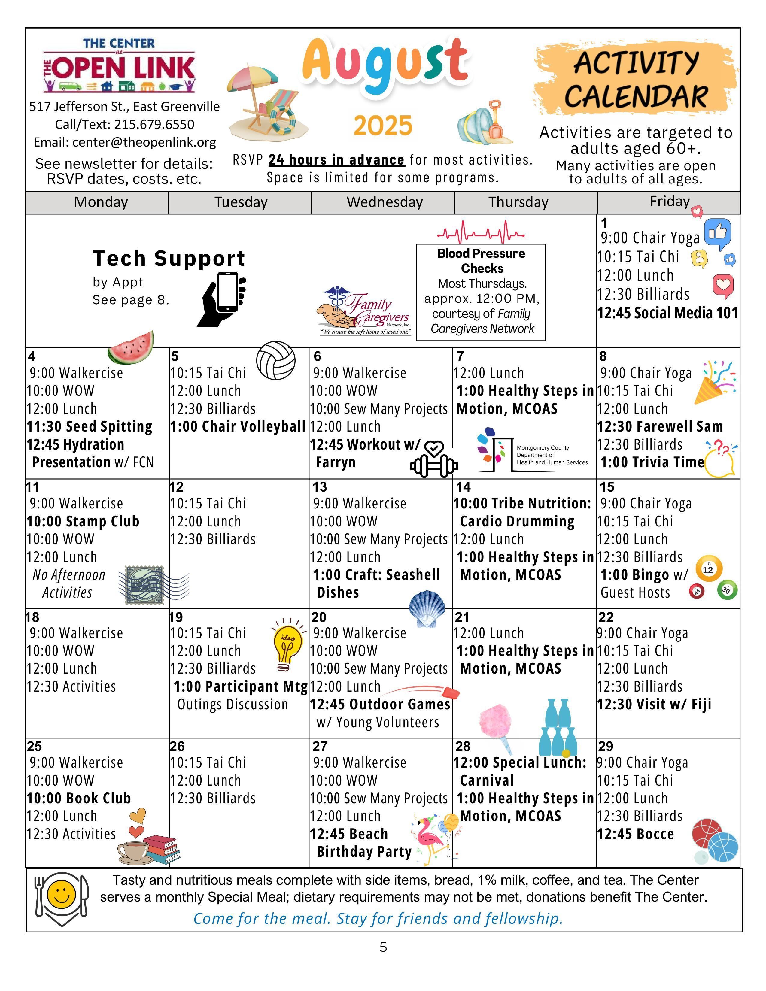 August 2025 Activity Calendar