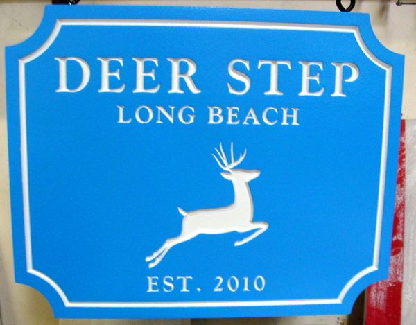 I18561 - Engraved Property Name Sign "Deer Step". with Leaping Stag