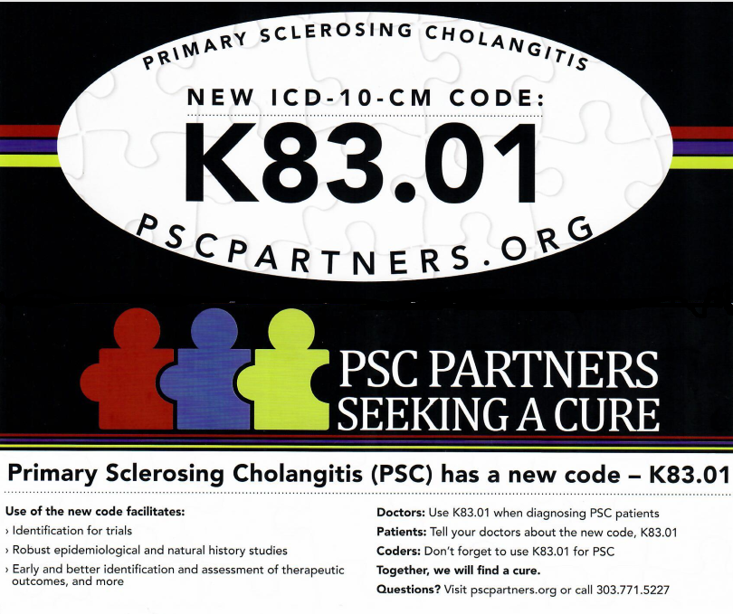 This is a graphic of a postcard listing the PSC ICD-10 code K83.01.