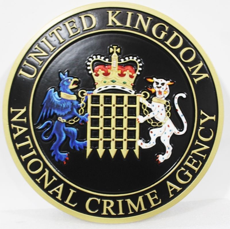 PP-3371 - Carved 3-D Bas-Relief Plaque of the Coat-of-Arms  of the National Crime Agency of the UK 