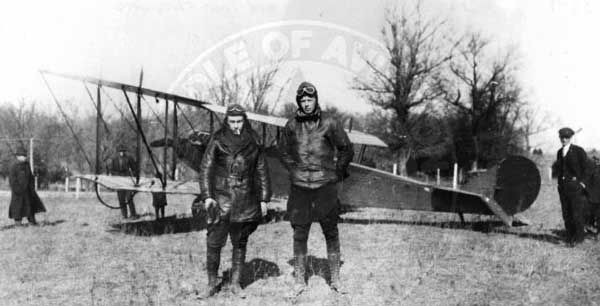 Leon Klink (L) and Lindbergh (R) barnstorming in a Curtiss JN-4D Jenny