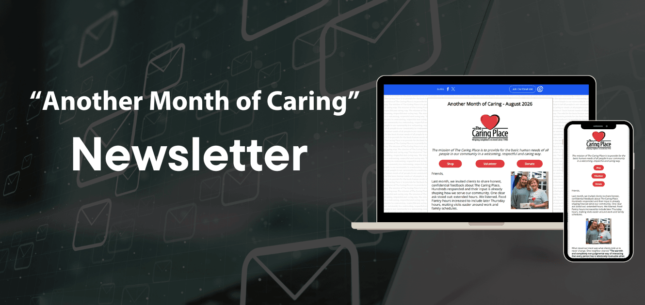 image of newsletter on phone and laptop computer