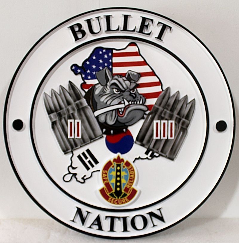 MP-1387 - Carved 2.5-D Multi-Level Artist-Painted HDU Plaque of the Bullet Nation