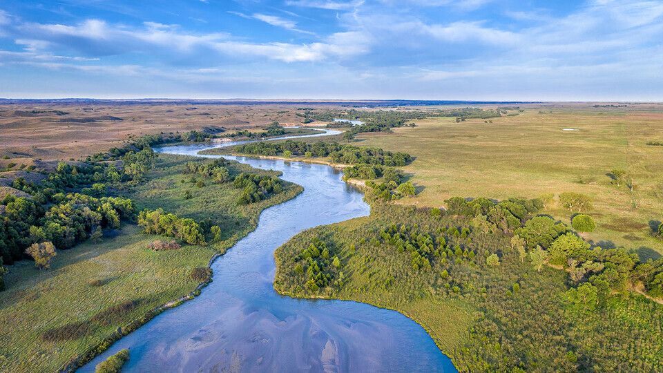 Nebraska landscape of river and fields