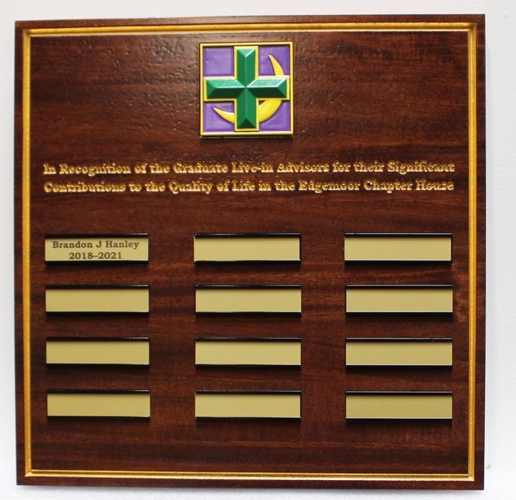 SP-1915 - Engraved Donor's Plaque for Fraternity, Gold Leaf Gilded on Mahogany Wood 