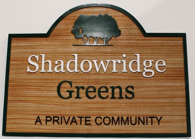 K20426 - Carved 2.5-D Raised Relief and Sandblasted Wood Grain High-Density-Urethane (HDU)  residential community   sign for "Shadowridge Greens".
