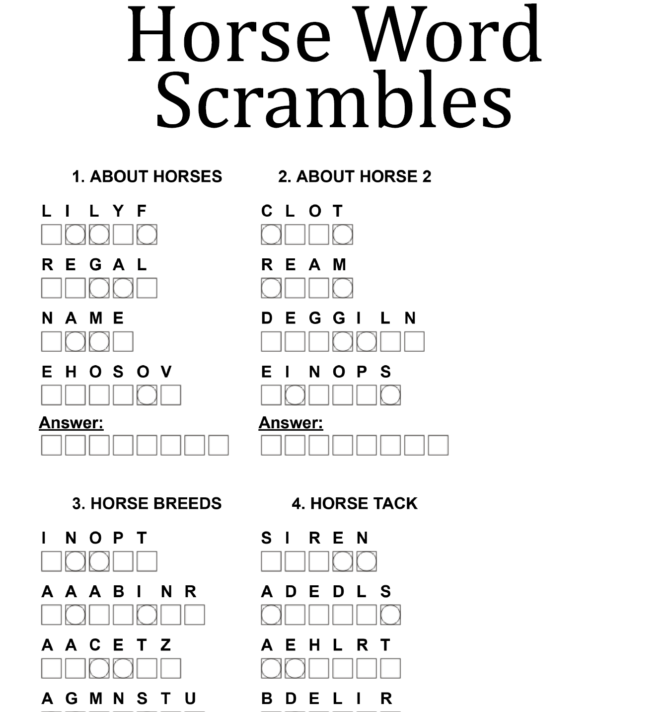 Horse Word Scramble