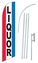Liquor Red White Blue Swooper/Feather Flag + Pole + Ground Spike